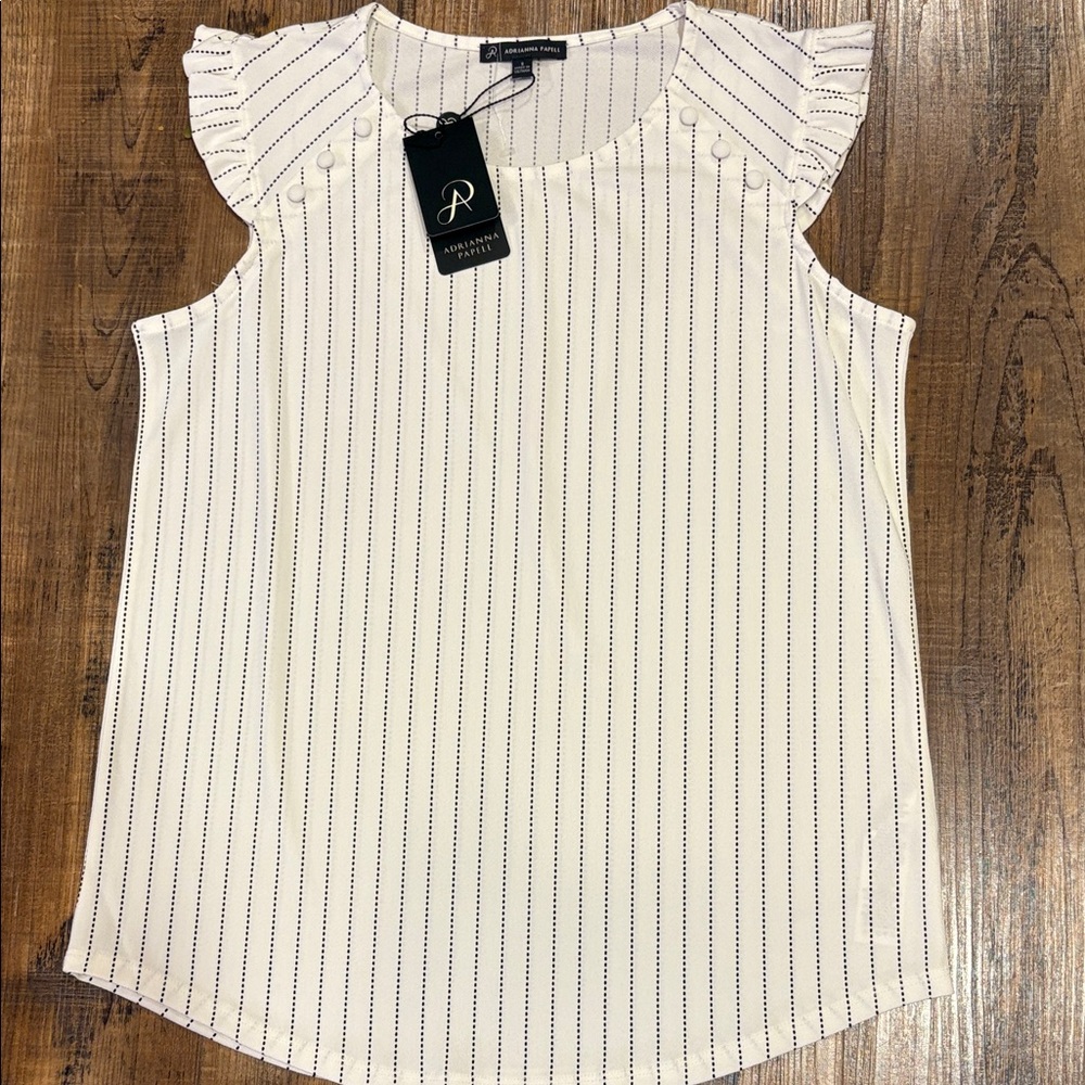 Adrianna Papell Cream and Black Striped Blouse
